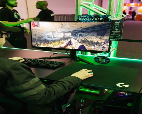 High performance gaming PC and display running a tech demo